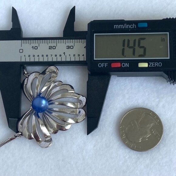 VTG Sterling Silver 925 Forstner Blue Cats Eye Glass Floral Pendant Necklace 16" - Picture 15 of 16